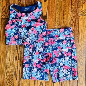 bcg Navy Floral Girls Exercise Tank and Shorts Set with Pink Accents